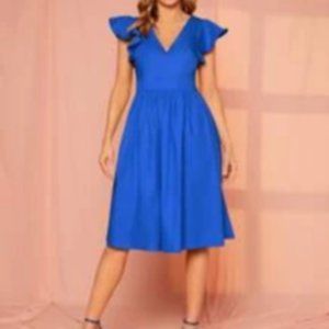 NWOT Shein women’s blue fit and flare V Neck dress XL